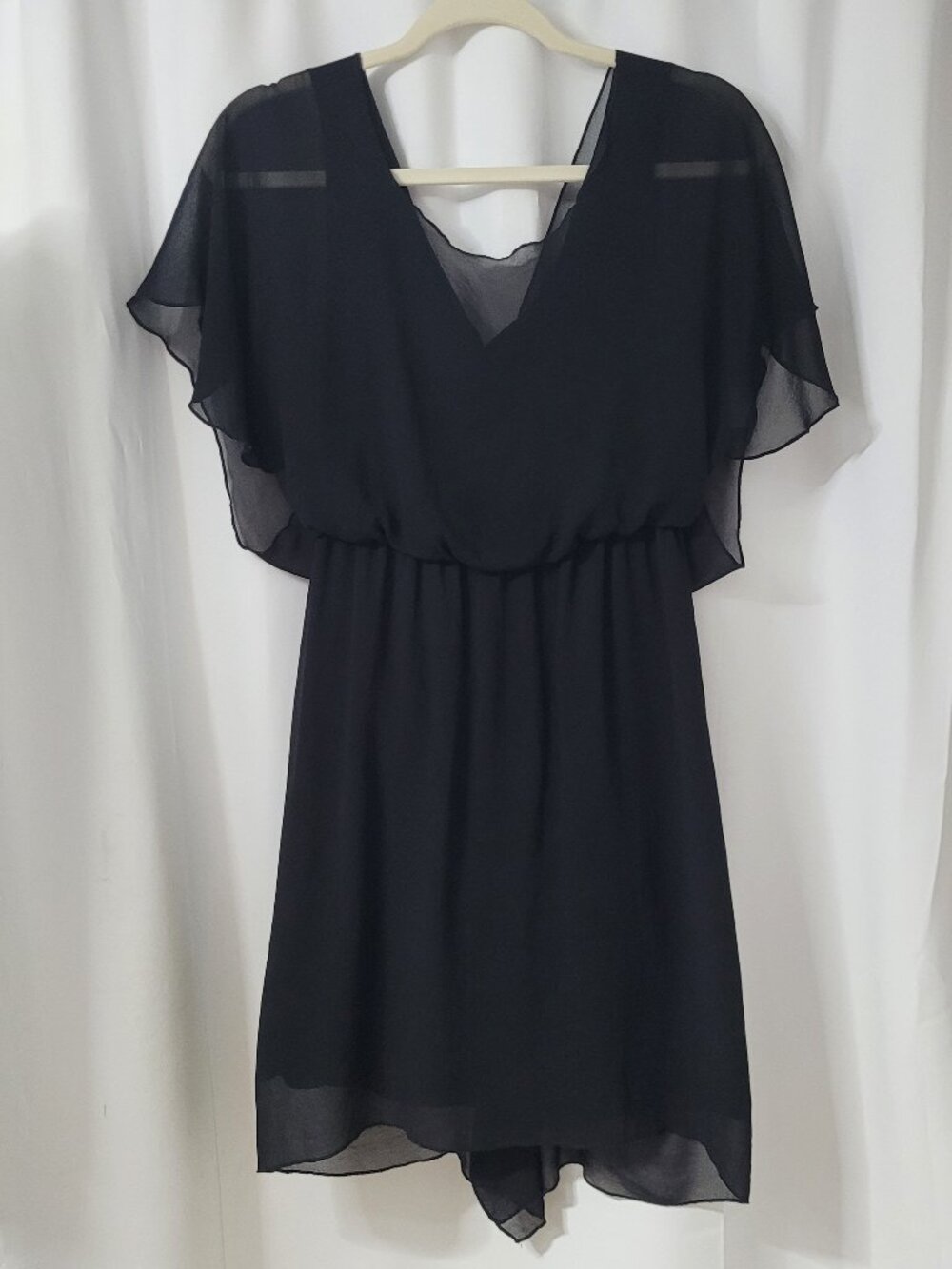 BCBGeneration Black Chiffon Flutter Sleeve Dress